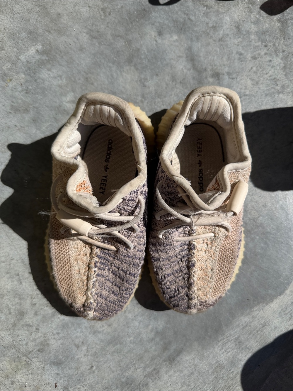 Yeezy Kids Knit Sneakers in Cream and Gray